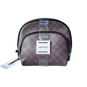 Nine West Two Piece Dome Faux Leather Travel Cosmetic Bag Set